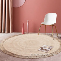 Tapis de zone ronde de laine beige avec glands